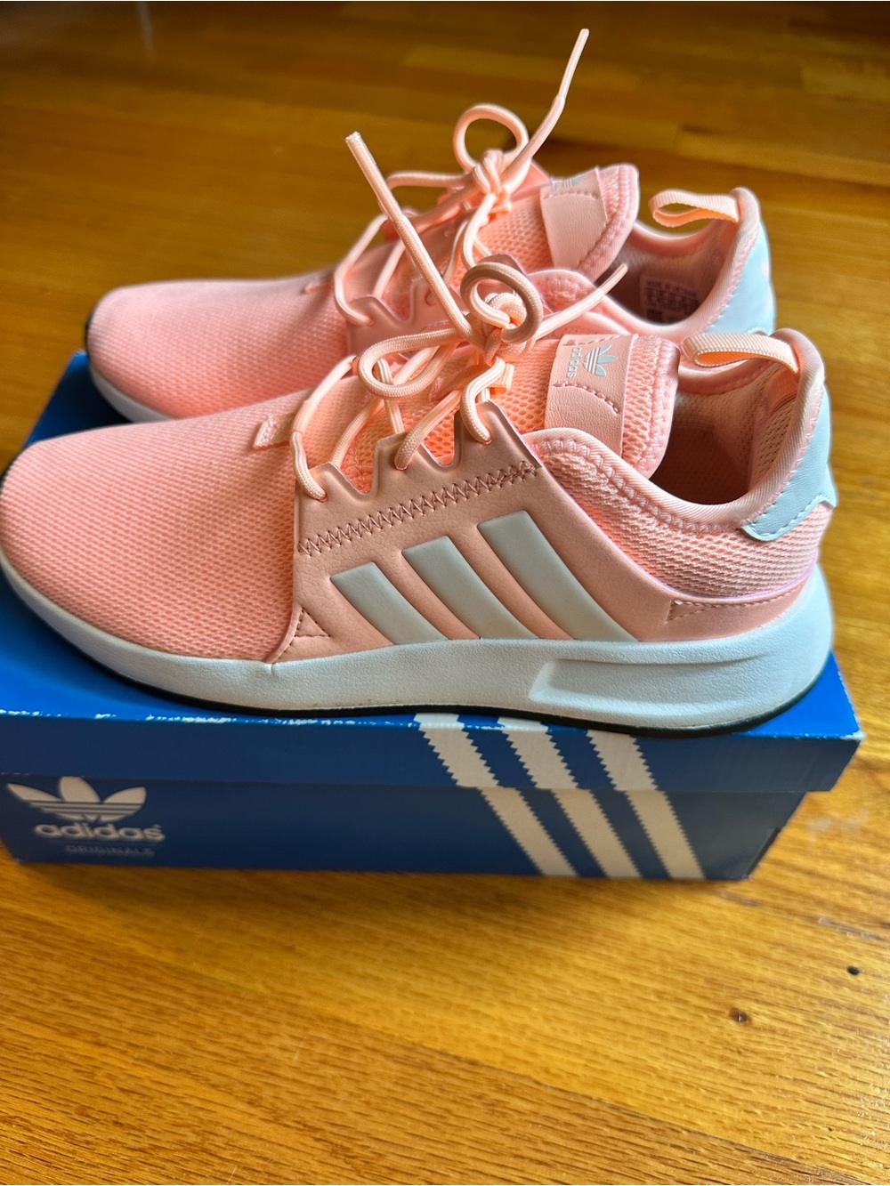adidas Peach and White Women's Lightweight Knit Sneakers